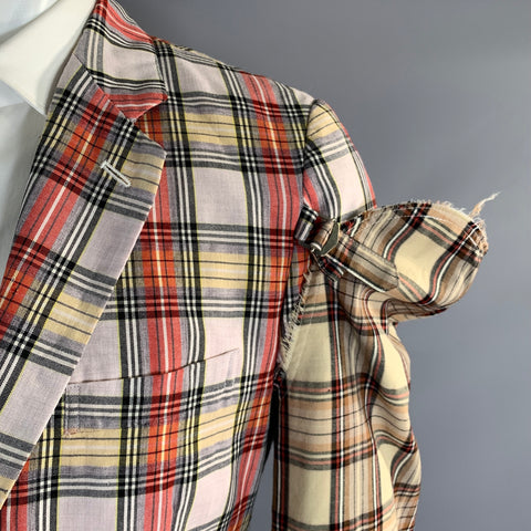 COMME des GARCONS SS2014Chest Size M White Red & Yellow Plaid Notch Lapel Sport Coat