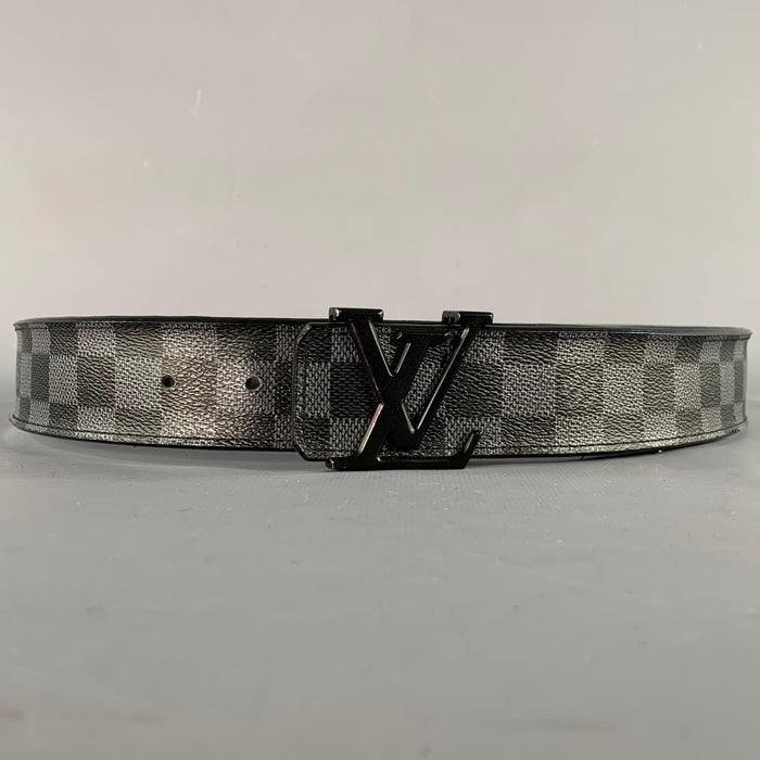 LOUIS VUITTON Size 35 Grey Black Checkered Coated Canvas Belt