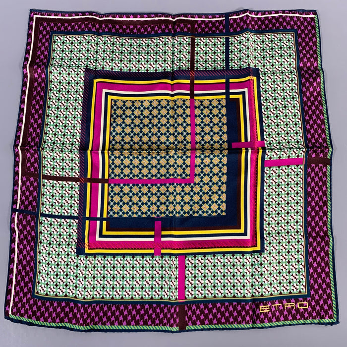 ETRO Multi Color Mixed Geometric Pattern Silk Pocket Square