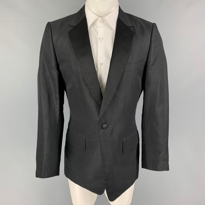 YVES SAINT LAURENT by Tom Ford Size 40 Black Textured Silk Notch Lapel Sport Coat