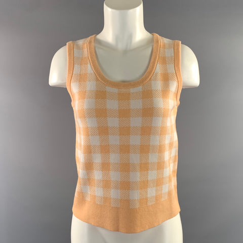 KINROSS Size S Orange White Cotton Gingham Tank Casual Top