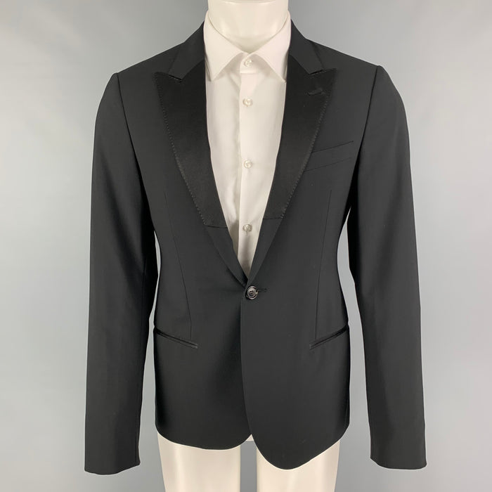 LANVIN Size 38 Black Wool Lycra Tuxedo Sport Coat