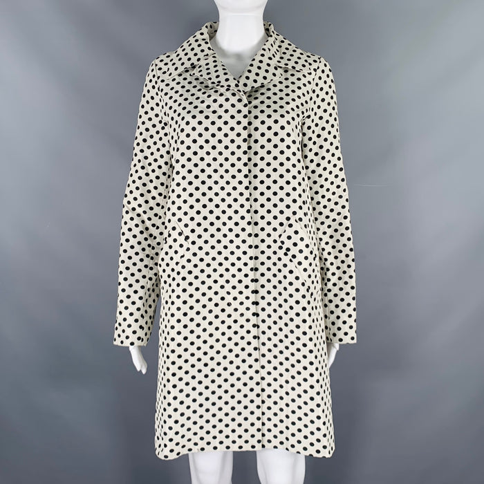 MAX MARA Size 6 White Black Polyester Polka Dot Buttoned Coat