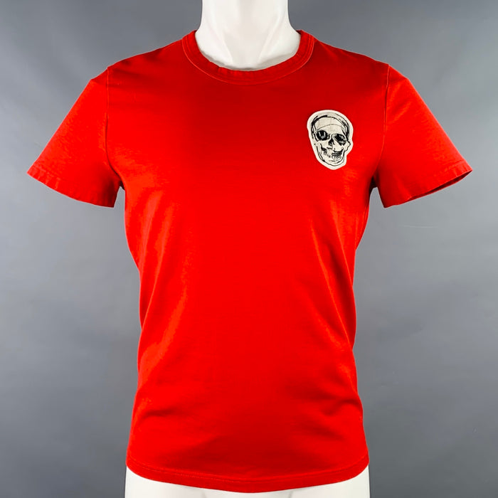 ALEXANDER MCQUEEN Size XS Red Grey Skull Crew Neck T-shirt