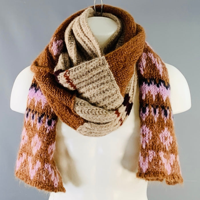 RAF SIMONS Brown Mauve Knit Alpaca Mohair Wool Blend Scarf