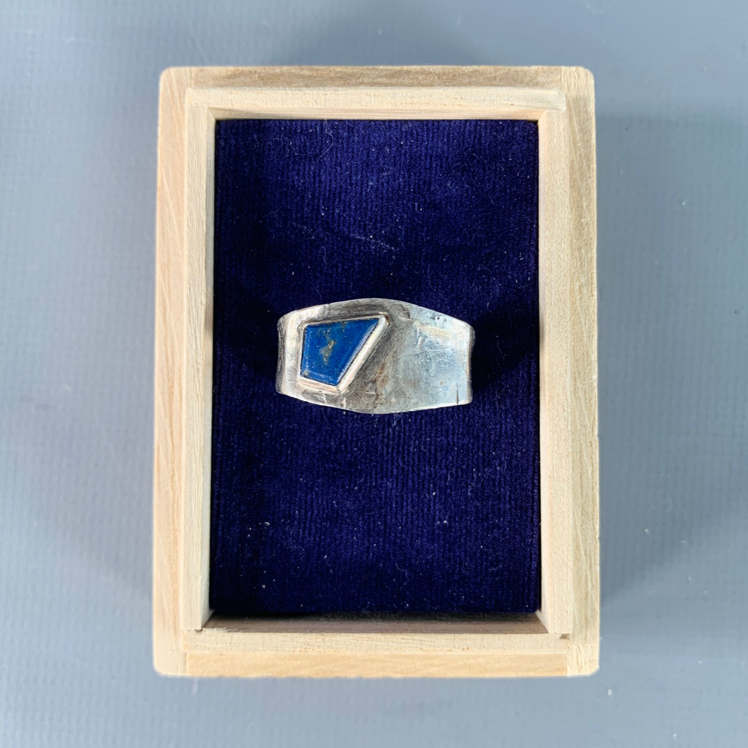 LOCUST HOUSE Ring Size 8 Silver Blue Lapis Lazuli Chunky Ring