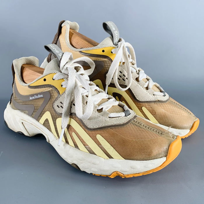 ACNE STUDIOS Size 7 Tan Grey Nylon Color Block Rubber Sole Sneakers