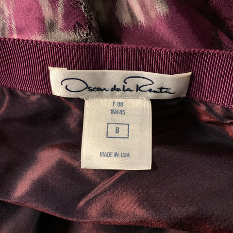 OSCAR DE LA RENTA F2008 Size 8 Purple Silver Silk & Metal Floral Pleated Skirt