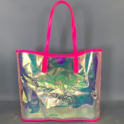 MCM SS2019 Pink Neon PVC Metallic Tote Bag