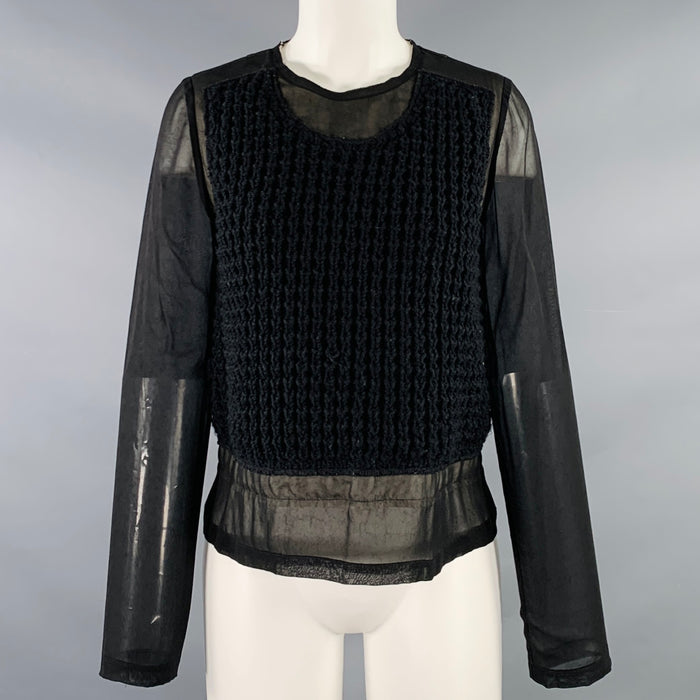 COMME des GARCONS Size S Black Cupro Mixed Fabrics Crew Neck Pullover
