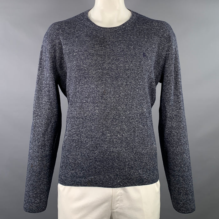 POLO by RALPH LAUREN Size L Navy White Heather Linen Wool Cotton Crew Neck Sweater