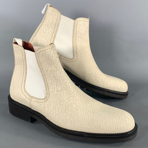 DONALD J PLINER Size 9.5 White Cream Crackled Leather Chelsea Boots