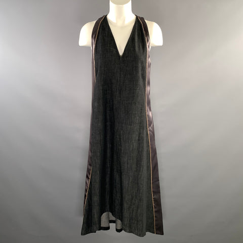 BRUNELLO CUCINELLI Size L Grey Indigo Silk High Low Mid Calf Dress