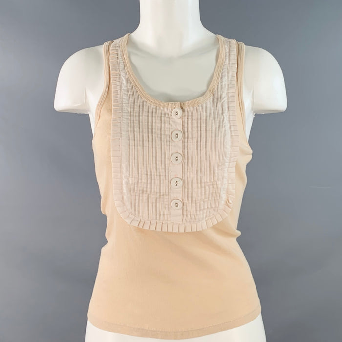 CHLOE Size M Dune Beige Cream Cotton Ribbed Bib Pleated Casual Top
