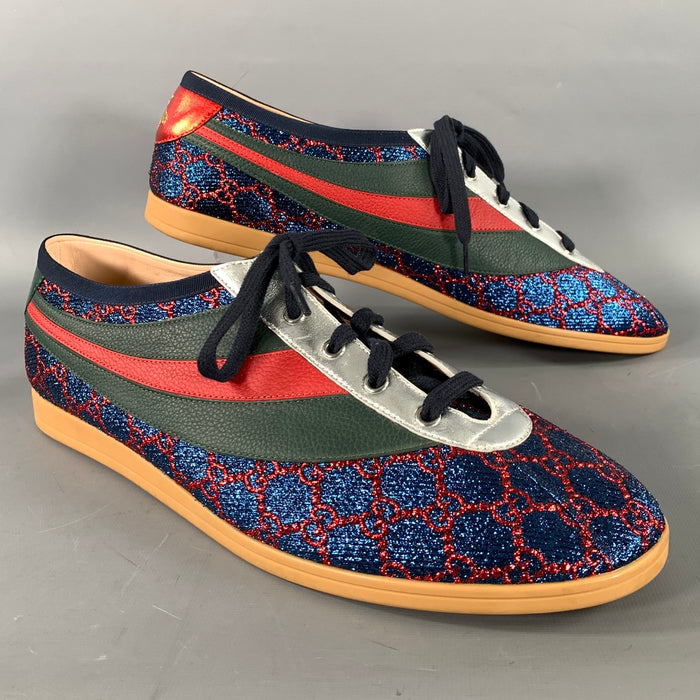 GUCCI Size 14 Blue Red A92738 14 -03H Monogram Lurex Low Top Sneakers
