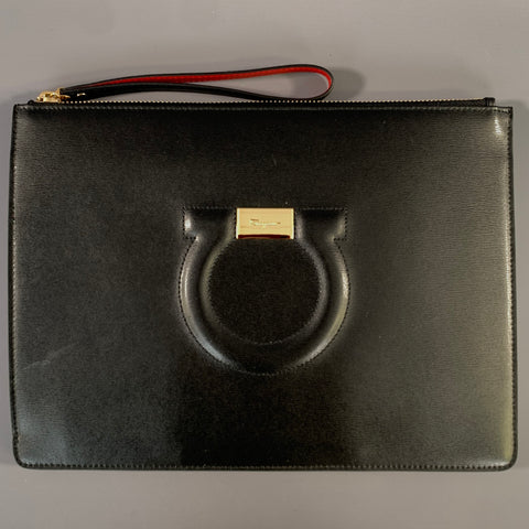 FERRAGAMO SS2019 Black Red DP-22D299 Leather Wristlet Bag
