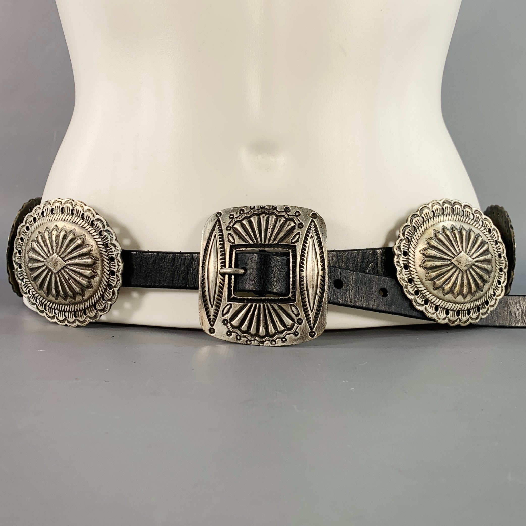 Ralph Lauren Concho Belt Black Vintage Ralph Lauren Concho Leather Belt Southwestern Native  main image 2