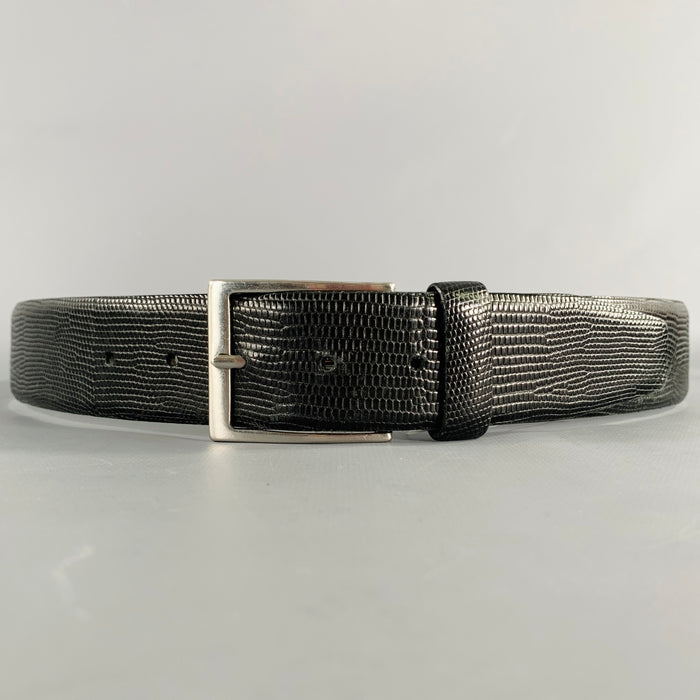 HUGO BOSS Size 32 Black Silver Croc Embossed Leather Belt