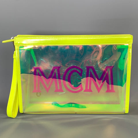 MCM SS2019 Pink Neon Monogram PVC Wristlet