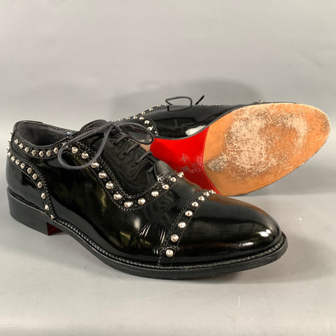 JUNYA WATANABE Size 10 Black Leather Studded Patent Leather Cap Toe Laces