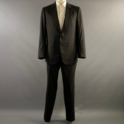 ISAIA Chest Size 46 Black Red Wool Peak Lapel 38 36 Tuxedo