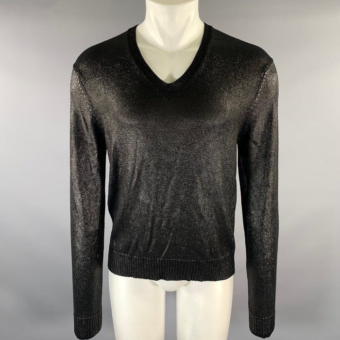 TOM FORD Size S Black Knitted Silk V-Neck Pullover