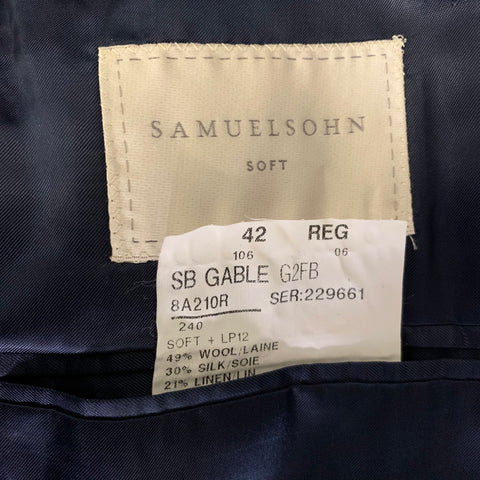 SAMUELSOHN Chest Size 42 Green Blue Plaid Wool Silk & Linen Sport Coat
