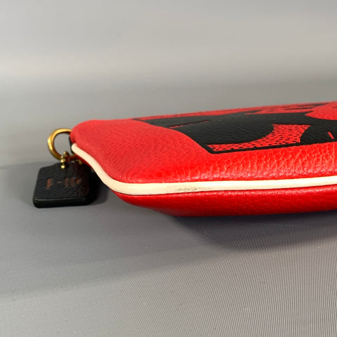COACH HOL2020 Red Black C1174 Mickey Pebble Grain Leather Wallet