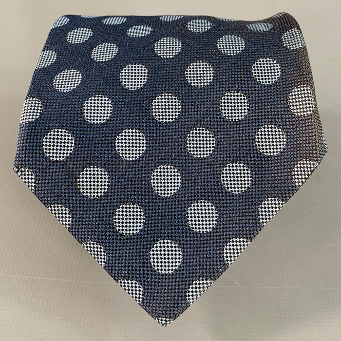 KITON One Size Navy Blue Polka Dot Jacquard Silk Tie
