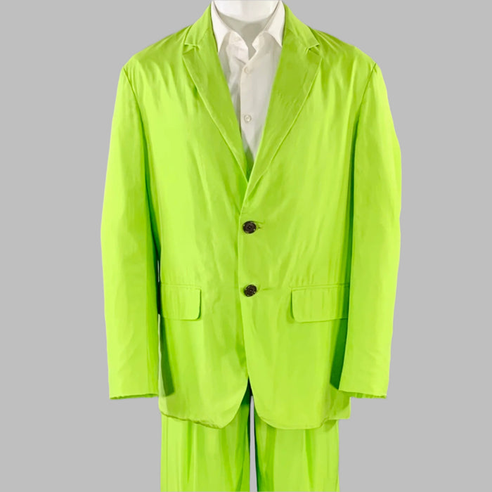 DRIES VAN NOTEN Size S Neon Green Silk Cotton Notch Lapel Suit