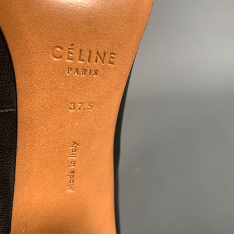 CELINE Size 7.5 Black Silver Leather Slip On Pumps