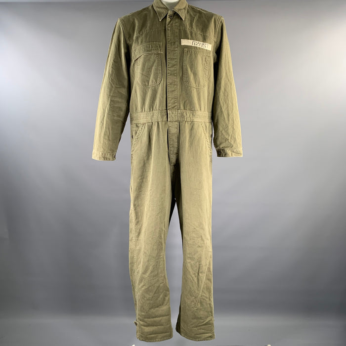 RRL by RALPH LAUREN Size XL Green Herringbone Cotton Boiler Flight Jumpsuit