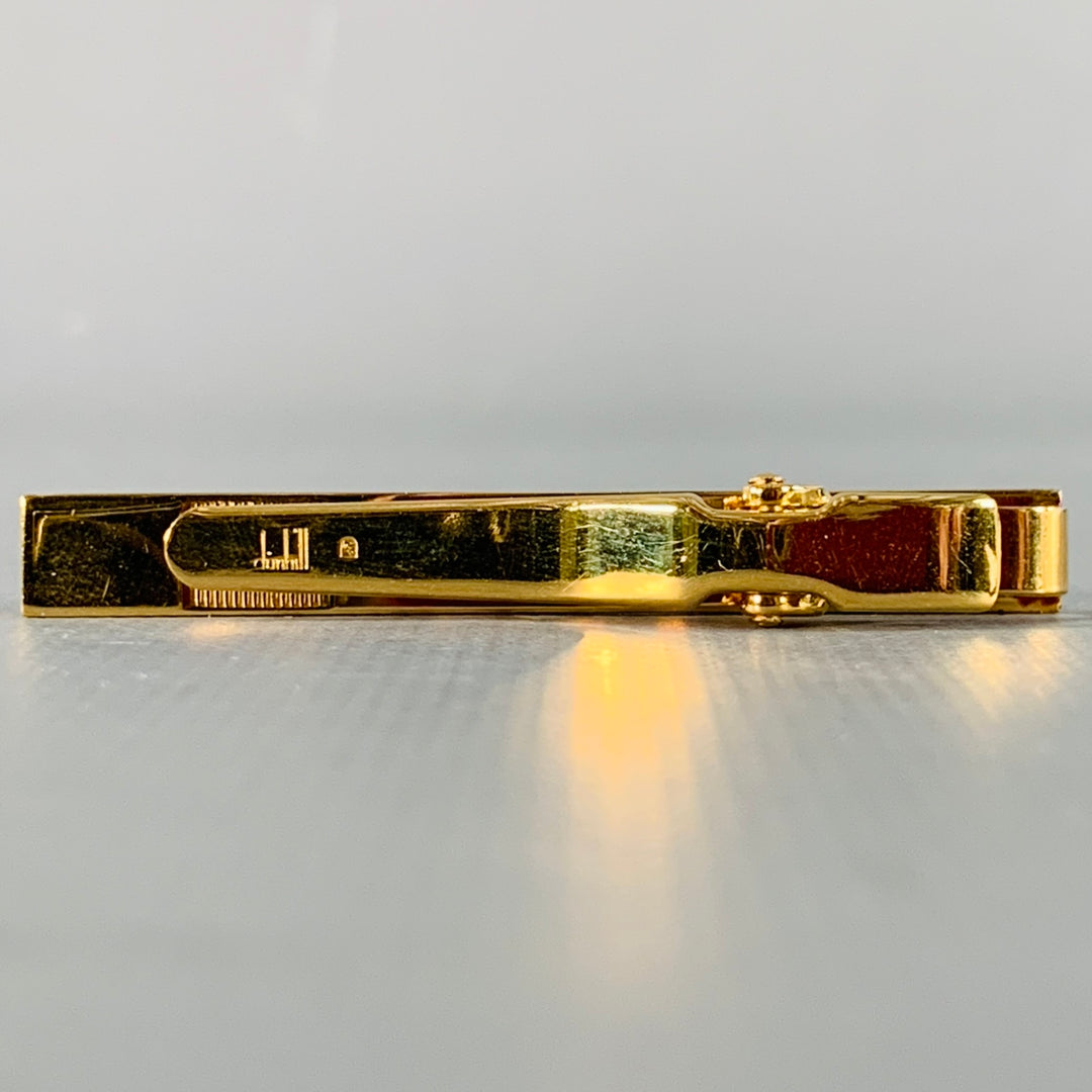 DUNHILL Gold Silver Engraved Metal Cuff Link Tie Clip Set