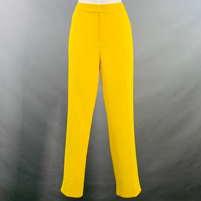 RALPH LAUREN COLLECTION Size 4 Yellow Crepe Tapered Flat Front Zip Fly Dress Pants