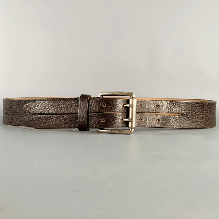 GUCCI Size 40 Brown Silver Leather Belt
