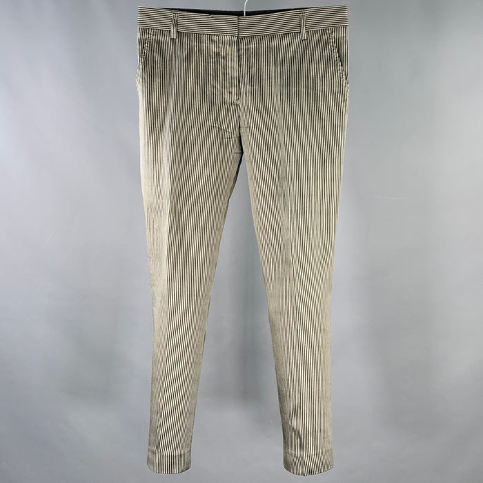 DRIES VAN NOTEN Size 31 Black Silver Stripe Silk Flat Front Dress Pants