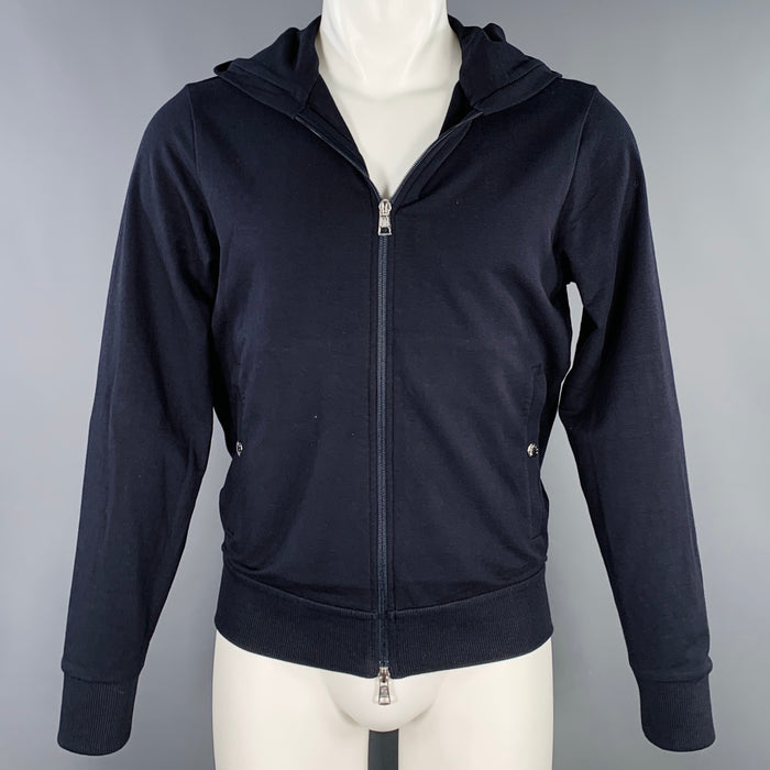 MONCLER Size S Navy Cotton Blend Hooded Jacket