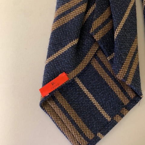 ISAIA Navy Brown Stripe Silk Wool Tie