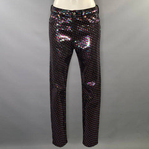 GUCCI Size 32 Black Multi Color Cotton & Elastane Sequined Zip Fly Jeans