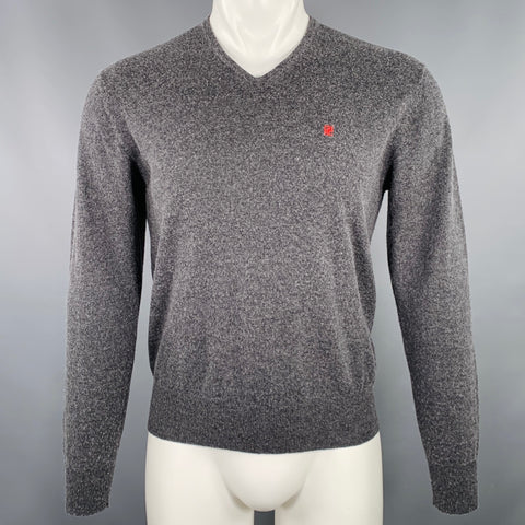 CAROLINA HERRERA Size S Grey Red Knit Wool Silk Cashmere V-Neck Sweater