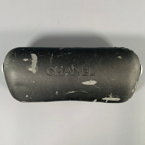 CHANEL Grey Silver Acetate Metal Wrap Around Sunglasses