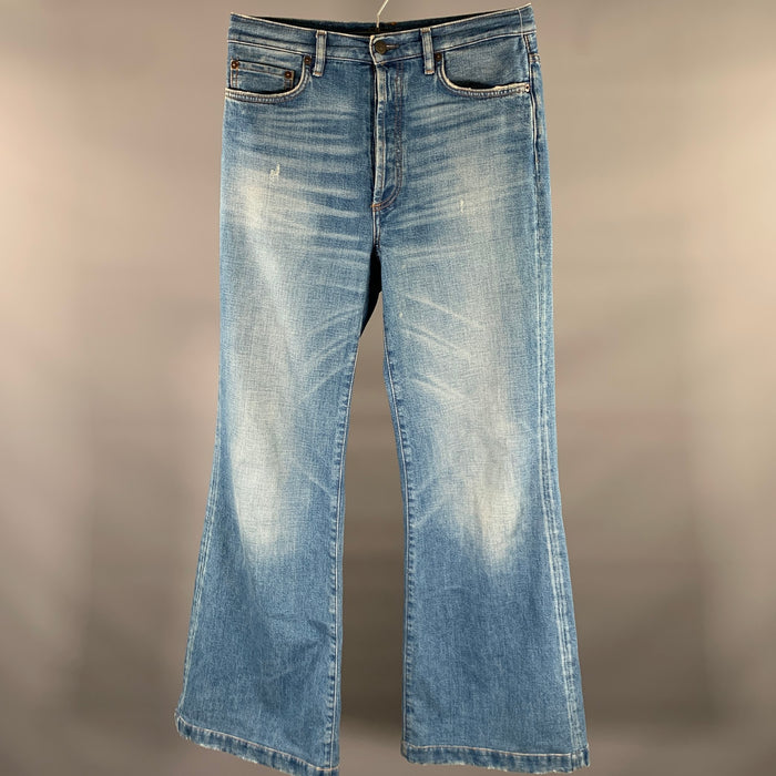 ACNE Size 30 Blue Flare Leg Cotton Button Fly Jeans