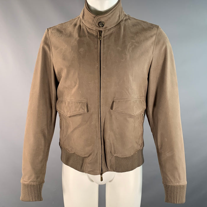 LORO PIANA Size M Brown Suede Leather Herringbone Wool Reversible Jacket