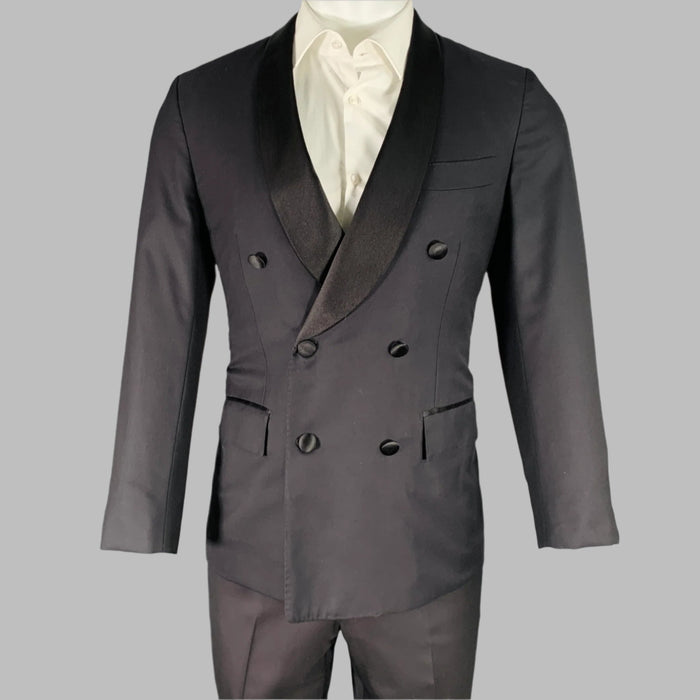 KITON Size 36 Black Wool Shawl Collar Three Piece Tuxedo