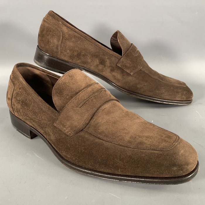 SALVATORE FERRAGAMO Size 10.5 Brown Solid Suede Slip On Loafers
