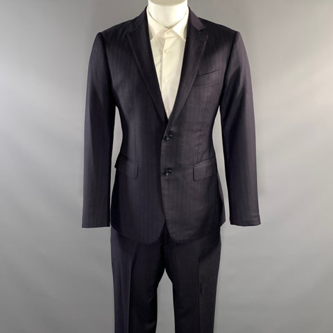 E-RAVE CUSTOM SHOP Chest Size 40 Navy Rust Stripe Wool Notch Lapel 34 32 Suit