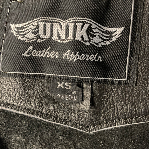 UNIK Size 4 Black Leather Braided Chaps Casual Pants