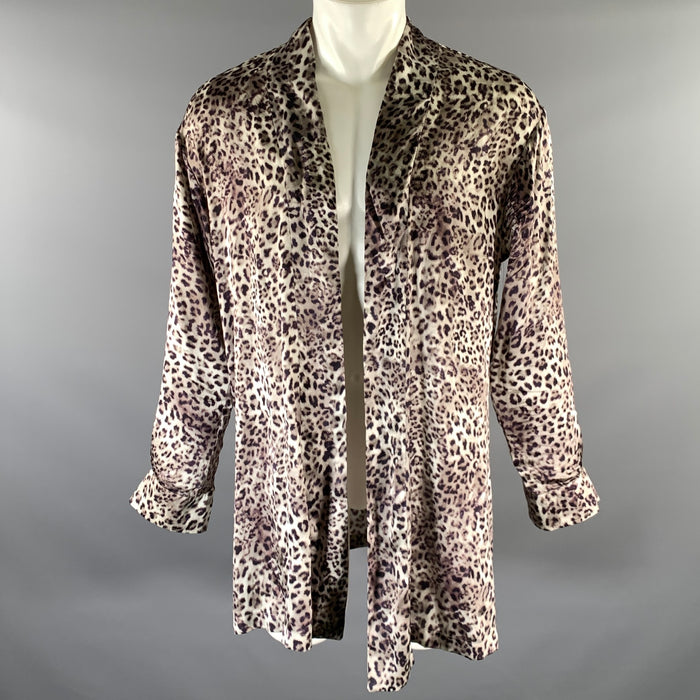 HAIDER ACKERMANN Size S Grey Tan Leopard Print Silk Robe Cardigan