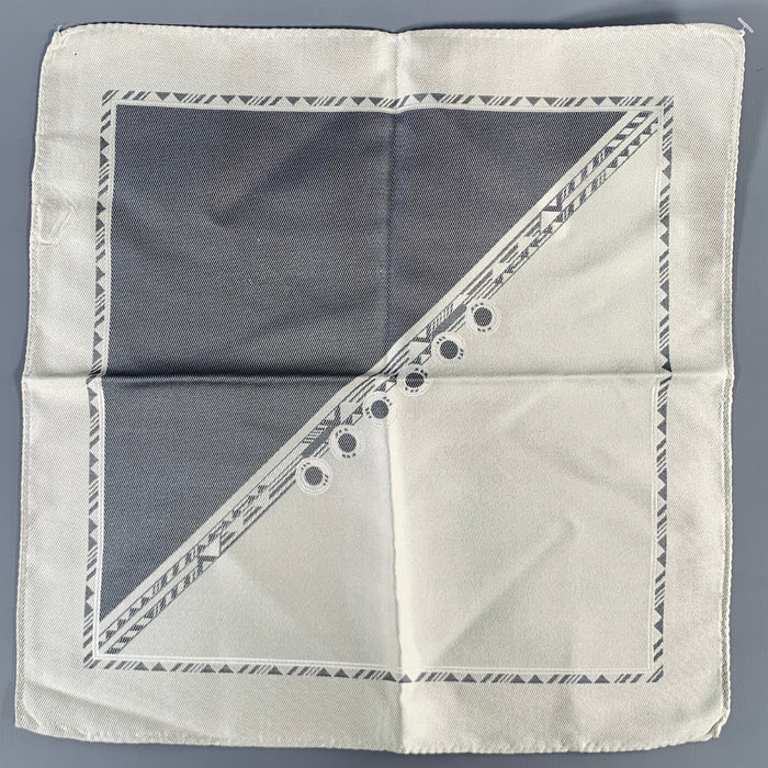 VERSACE Grey Cream Color Block Silk Pocket Square