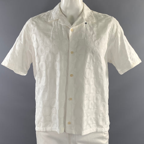 TED BAKER Size XXL White Circles Cotton Button Up Short Sleeve Shirt